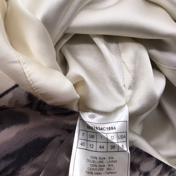 CHRISTIAN DIOR GREY / IVORY PRINTED SLEEVELESS V-NECK SILK MIDI DRESS - Picture 4 of 4